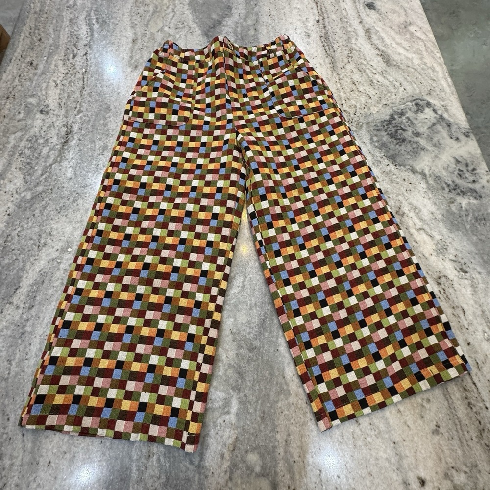 Unbranded 30x24 Eccentric Wide Leg Pants High Waist Colorful Check Tapestry